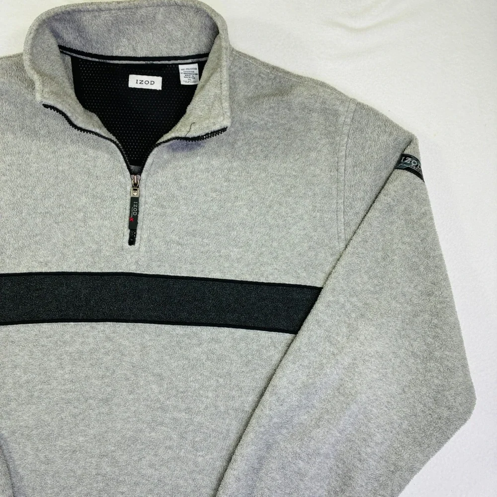 IZOD Performance Mens XL Fleece Quarter Zip Pullover Gray Black Stripe Mock Neck